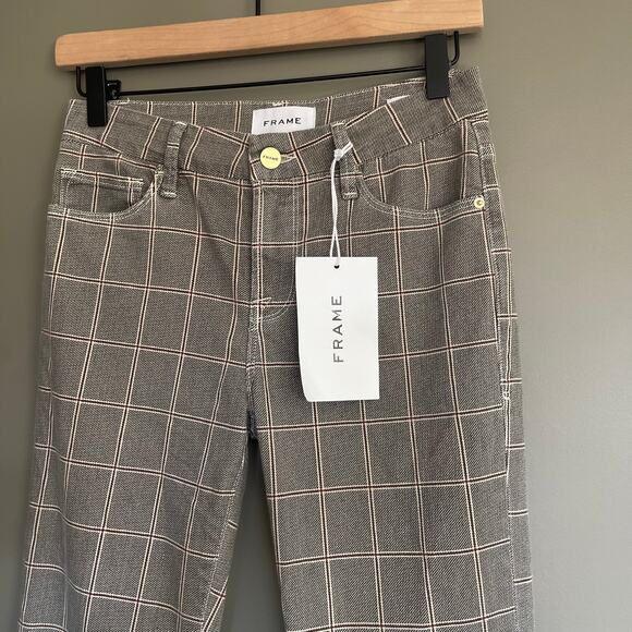 NWT FRAME Le Crop Mini Boot Plaid Jeans Size 25 Grey High Waist Kick Flare Chic - Picture 12 of 16